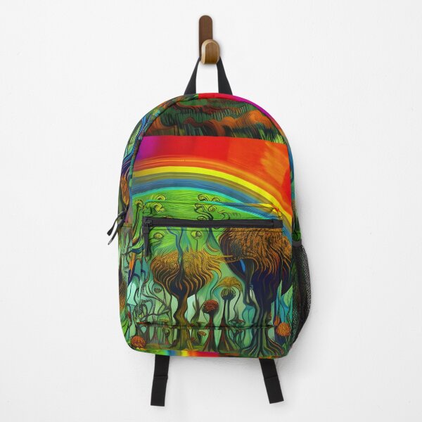Item preview, Rainbow Above Surreal Primeval Jungle Acrylic Painting Multi Color designed and sold by theWeppen.