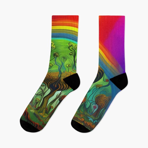 Item preview, Rainbow Above Surreal Primeval Jungle Acrylic Painting Multi Color designed and sold by theWeppen.