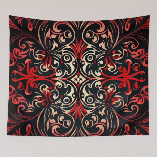 Item preview, Red Black European Pattern Digital Painting designed and sold by CodeAndColors.