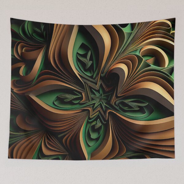 Item preview, Brown Grand Green Three Dimensional Maximalist Pattern  Digital Painting designed and sold by CodeAndColors.