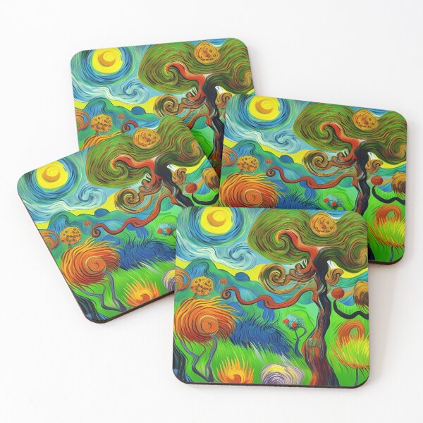 Item preview, Dancing Trees Surreal Acrylic Painting Rainbow Multi Color designed and sold by theWeppen.