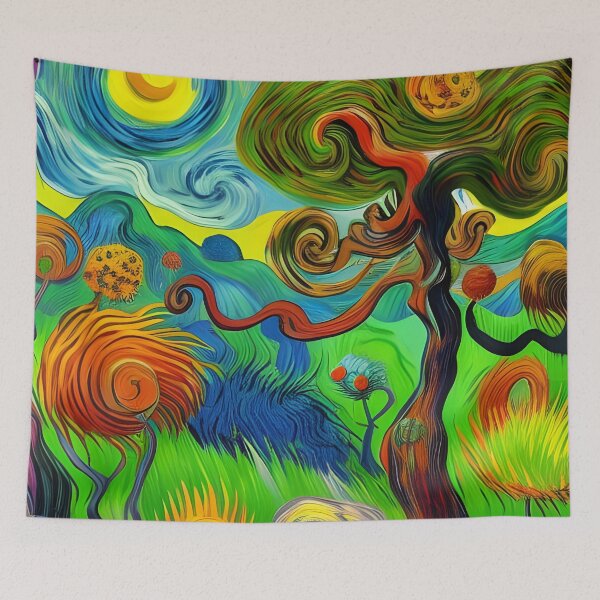 Item preview, Dancing Trees Surreal Acrylic Painting Rainbow Multi Color designed and sold by theWeppen.