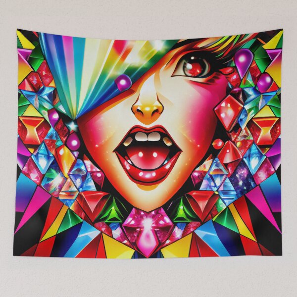 Item preview, Bejeweled Aggressive Rainbow Brilliant Anime Asian Pattern Digital Painting designed and sold by CodeAndColors.