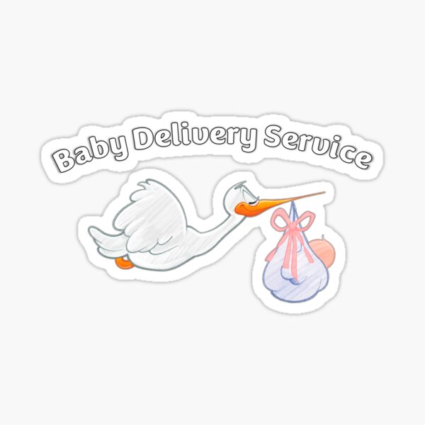 "Baby delivery service! Funny midwife giving birth to stork with baby