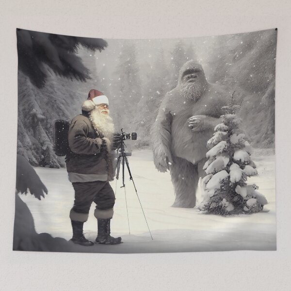 Item preview, Santa Claus Hanging Out with Bigfoot in Winter Digital Painting designed and sold by CodeAndColors.