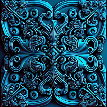 Imagen de la obra Surreal Three Dimensional Blue Traditional Pattern Digital Painting de CodeAndColors