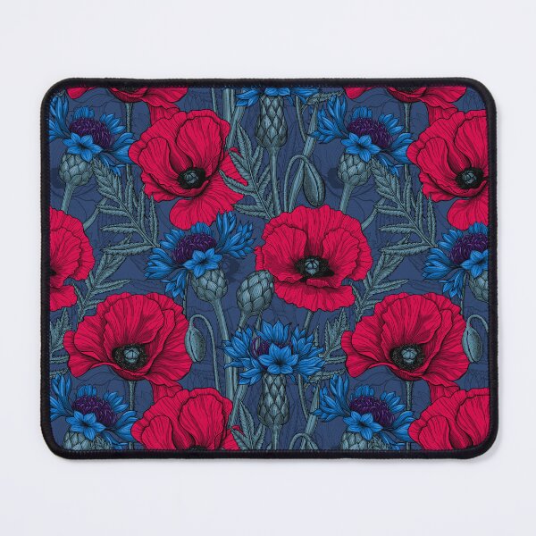 Item preview, Red poppies and blue cornflowers on blue designed and sold by Katerina Mitkova Kirilova.