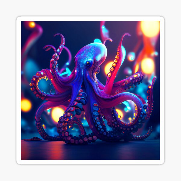 “Neon Octopus by Midjourney AI” Sticker for Sale by M-Aurelius-AI