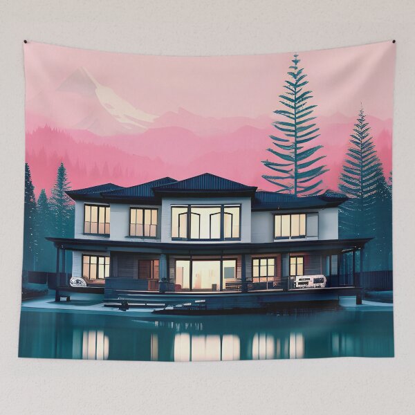Item preview, Add a Touch of Tranquility to Your Home with Our Wide Range of Gorgeous Minimalist House and Lake Prints designed and sold by supeart.