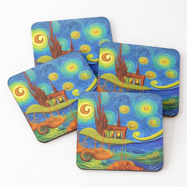 Item preview, Trippy Underwater Village Abstract Rainbow Multi Color Painting designed and sold by theWeppen.