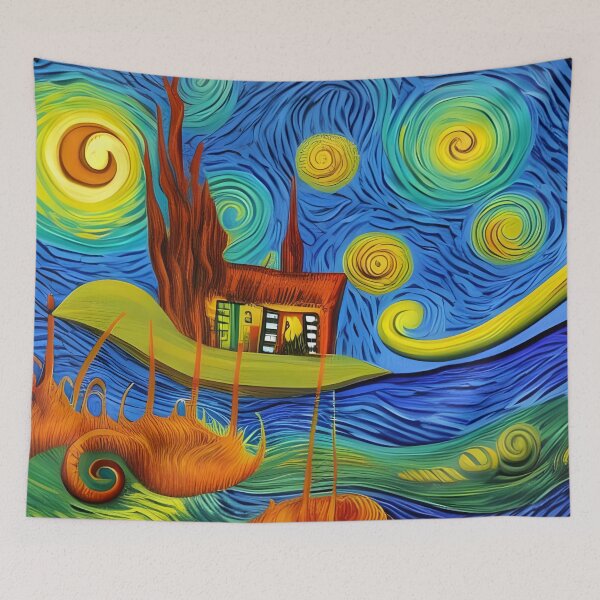 Item preview, Trippy Underwater Village Abstract Rainbow Multi Color Painting designed and sold by theWeppen.