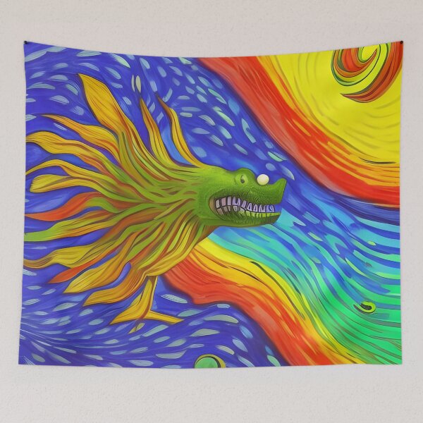 Item preview, Trippy Psychedelic Fish Abstract Rainbow Multi Color Painting designed and sold by theWeppen.