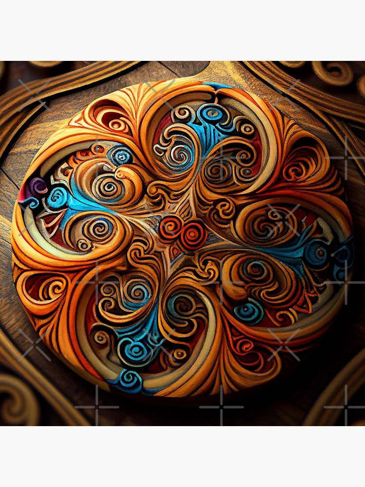 Thumbnail 3 von 3, Button, Psychedelic Clay Wood Fine Eclectic Pattern Digital Painting designt und verkauft von CodeAndColors.