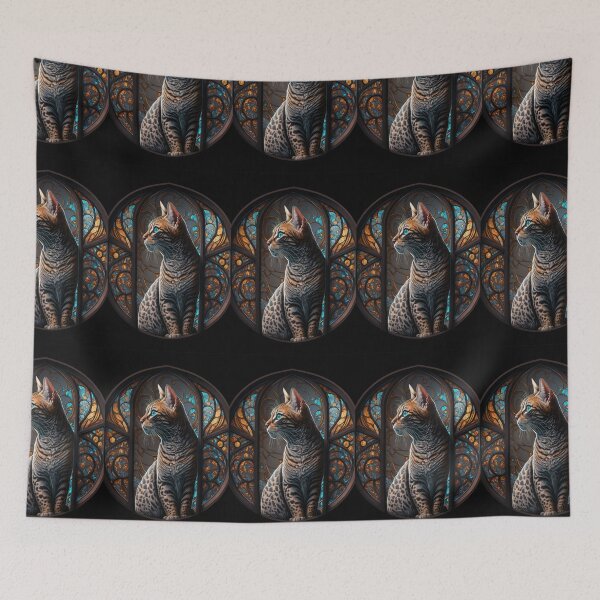 Item preview, Highly Detailed Bengal Cat & Antique Style Stained Glass Window  designed and sold by idreamaboutcats.