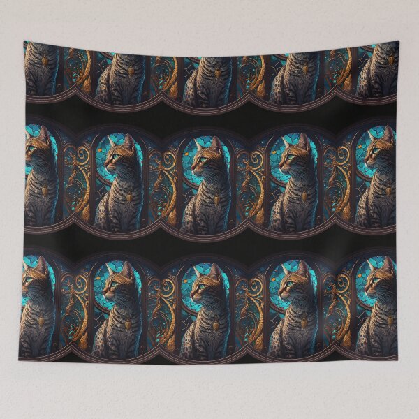 Item preview, Regal Bengal Cat Paired with Vibrant Coloured Stained Glass Window  designed and sold by idreamaboutcats.