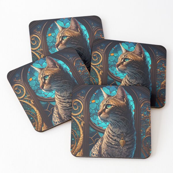 Artikelvorschau, Königliche Bengal-Katze gepaart mit lebendigem farbigem Buntglasfenster entworfen und verkauft von idreamaboutcats.