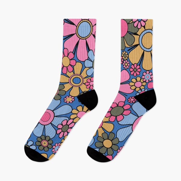 Item preview, Retro Garden Flowers Groovy 60s 70s Floral Pattern 2 Blue Pink Green Yellow designed and sold by kierkegaard.