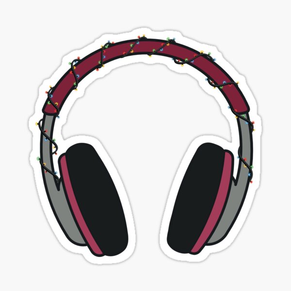 Deep Red Headphones with Fairy Lights Sticker