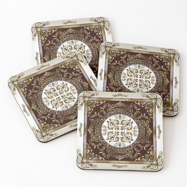Item preview, Ornate Baroque Floral Gold Brown Cream Greek Key  designed and sold by Yiorgos Designs.
