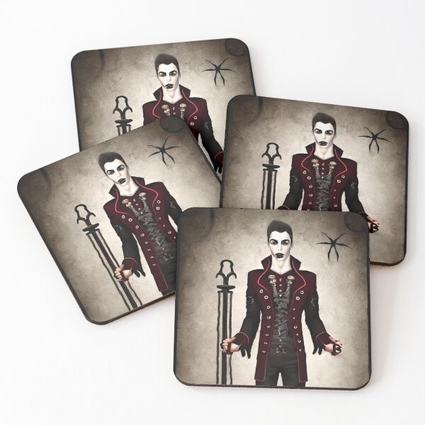 Item preview, Goth vampire- straight from hell, wearing a red and black coat designed and sold by StedeBonnet.