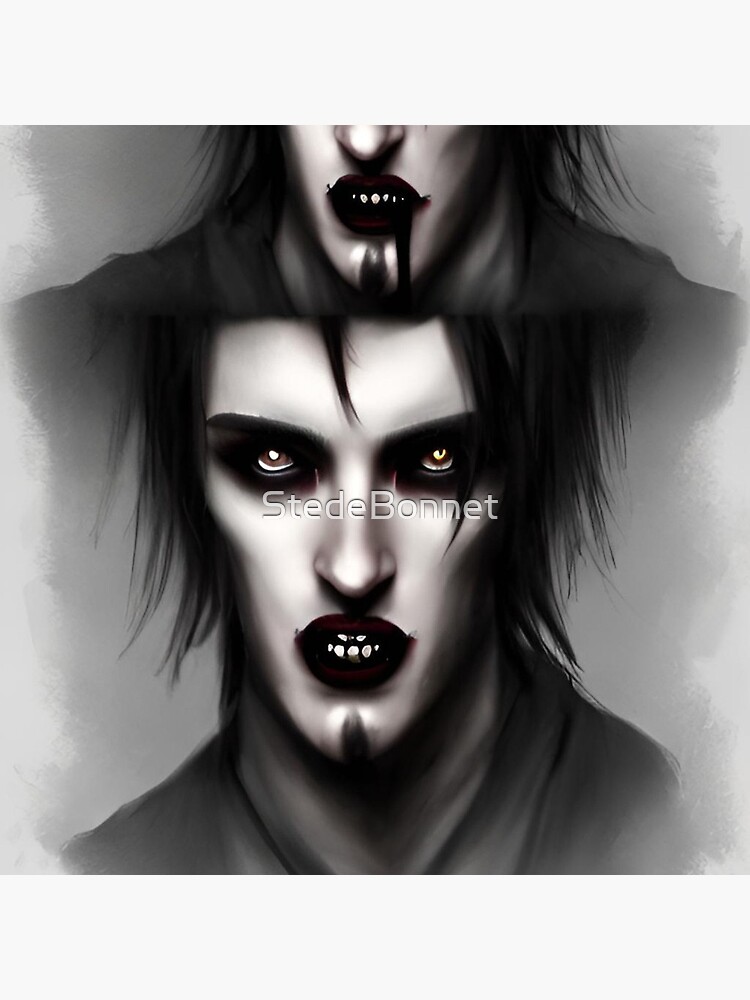 Realistic double portait of a male vampire in gothic dress with long black  hair and goatee bear Pin for Sale by StedeBonnet