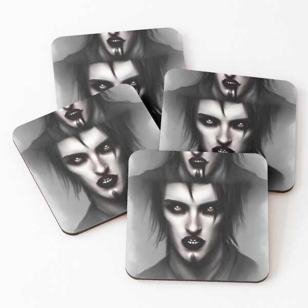 Item preview, Realistic double portait of a male vampire in gothic dress with long black hair and goatee bear designed and sold by StedeBonnet.