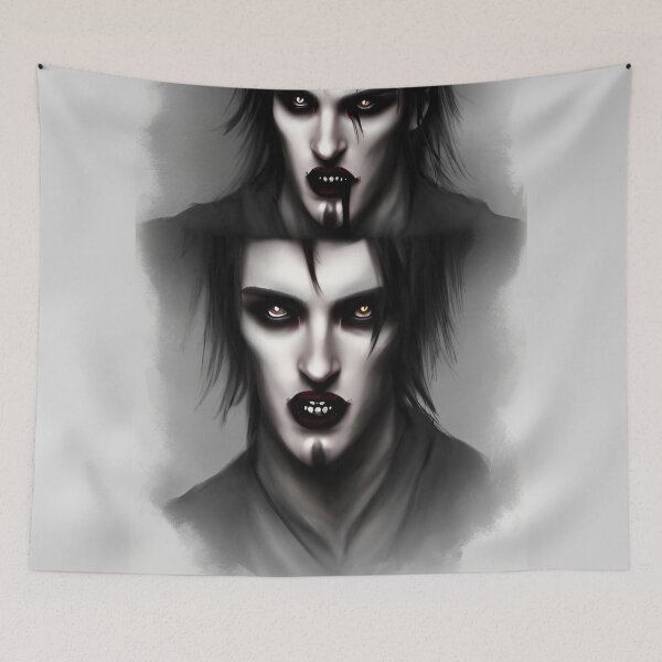 Item preview, Realistic double portait of a male vampire in gothic dress with long black hair and goatee bear designed and sold by StedeBonnet.