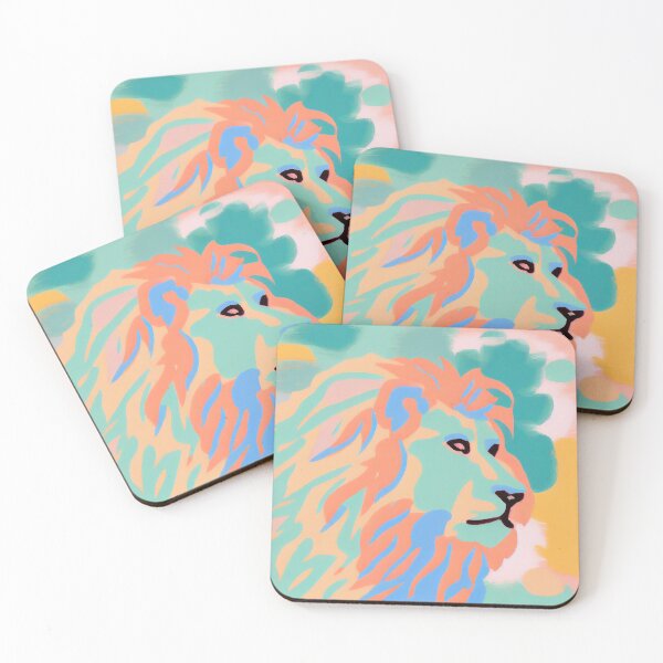 Item preview, a painting of a lion with a blue, yellow, and orange mane, a pop art painting designed and sold by Onoiko.