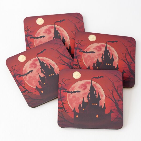Item preview, Castle Dracula with a full blood moon in the background and bats in the creepy red sky designed and sold by StedeBonnet.
