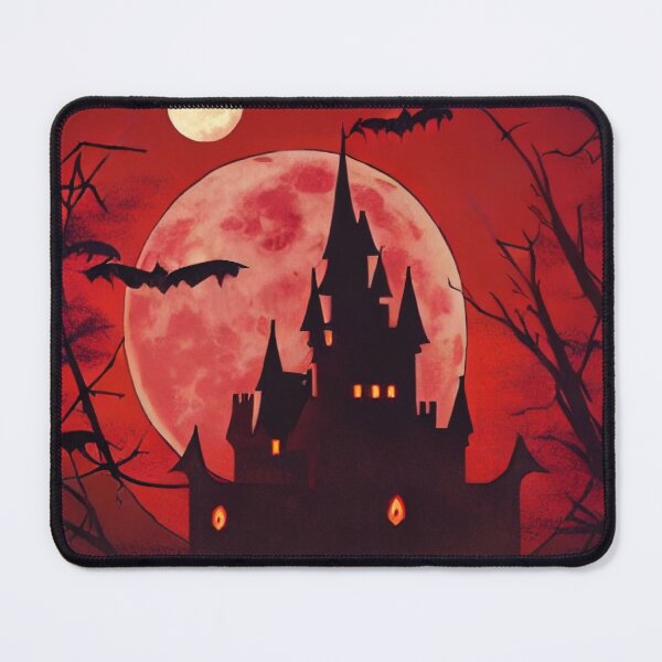 Item preview, Castle Dracula with a full blood moon in the background and bats in the creepy red sky designed and sold by StedeBonnet.