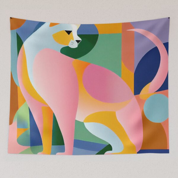 Item preview, a painting of a cat on a colorful background, a pop art painting designed and sold by Onoiko.