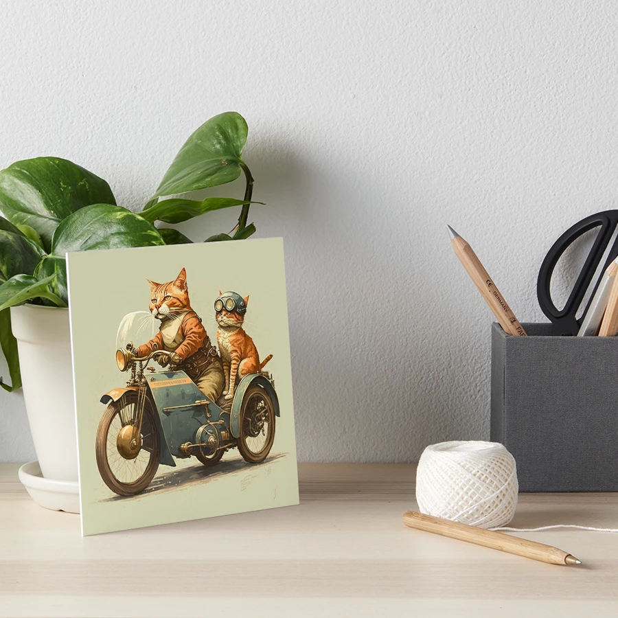 Vintage Motorcycle with Sidecar Cat Driving Throw Pillow for Sale by  GraphicGenie