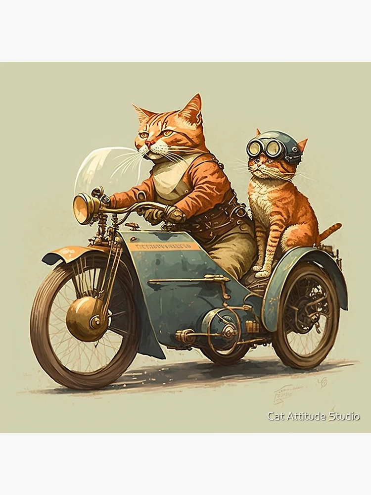 Vintage Motorcycle with Sidecar Cat Driving Throw Pillow for Sale by  GraphicGenie