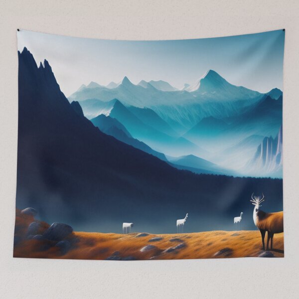 Item preview, Mountain range with strange wildlife | Beautiful Landscapes | Orinal Digital Art designed and sold by ArtworkbyEmmy.