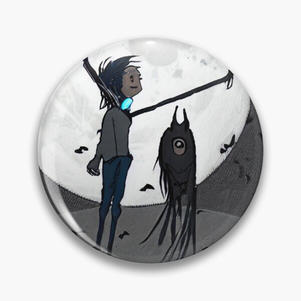 Item preview, Scarecrow type of figure admiring the full moon and a shooting star with a ghoulish friend - black and white designed and sold by StedeBonnet.