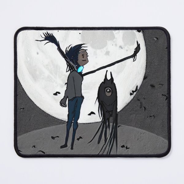 Item preview, Scarecrow type of figure admiring the full moon and a shooting star with a ghoulish friend - black and white designed and sold by StedeBonnet.