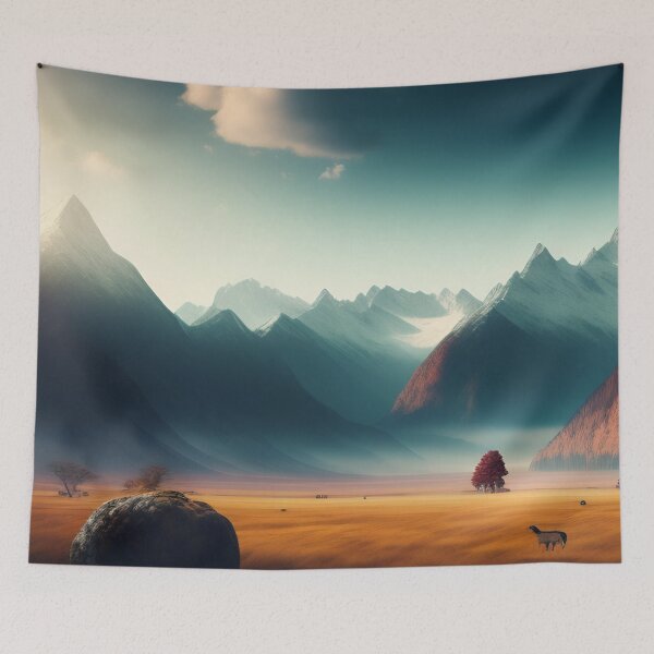Item preview, Mountain range with strange wildlife | Beautiful Landscapes | Orinal Digital Art designed and sold by ArtworkbyEmmy.