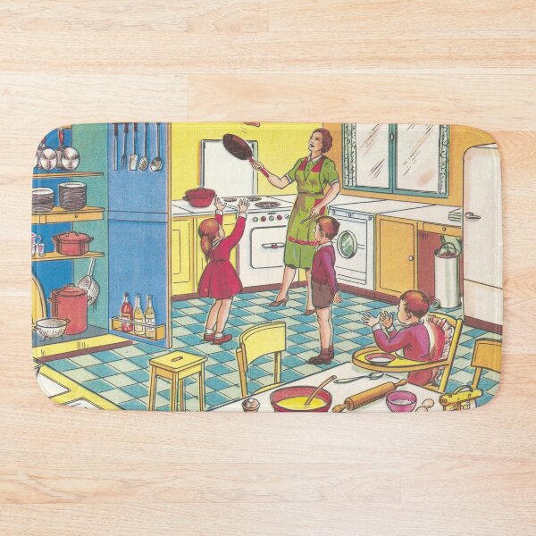 Item preview, beautiful vintage illustration with mother and children in the kitchen designed and sold by Mauswohn.