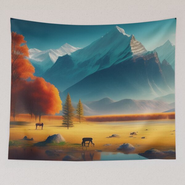 Item preview, Mountain range with strange wildlife | Beautiful Landscapes | Orinal Digital Art designed and sold by ArtworkbyEmmy.