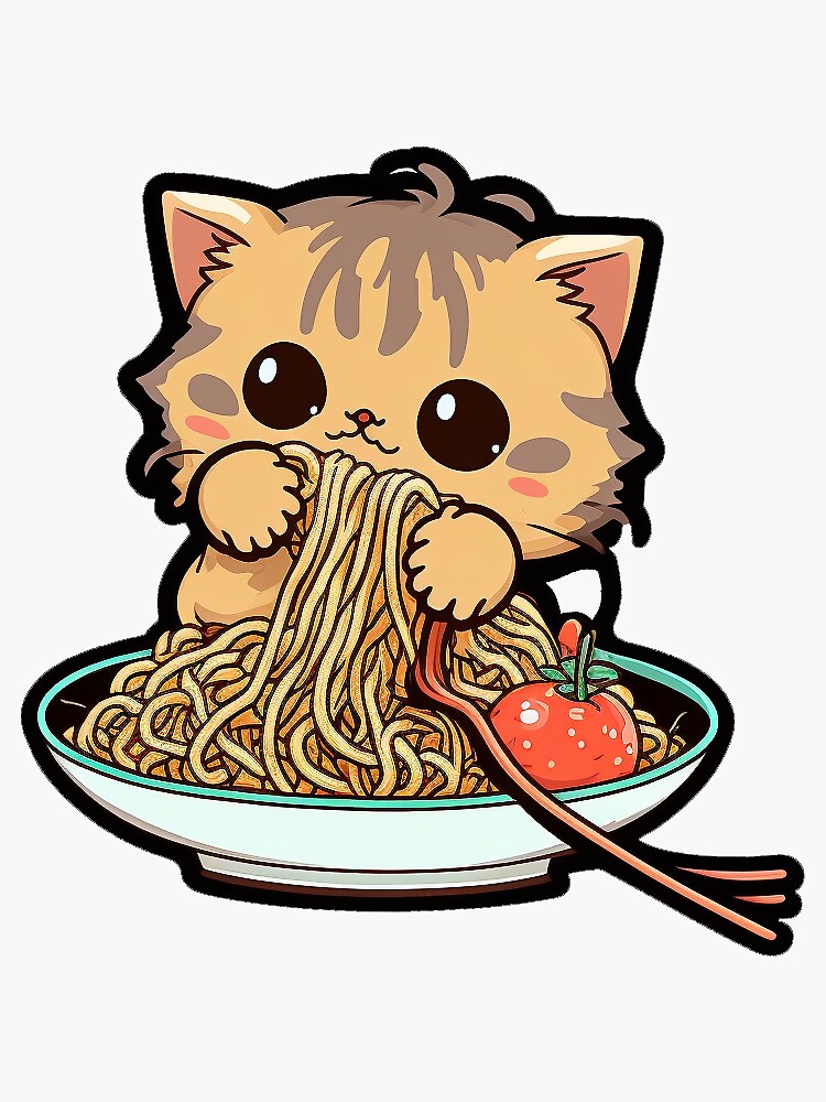 cat eating ramen cute kawaii kitten eating noodles Essential T