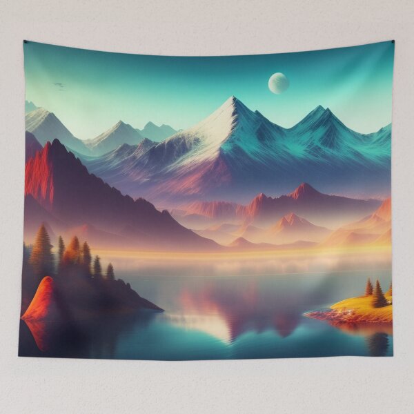 Item preview, Mountain range with strange wildlife | Beautiful Landscapes | Orinal Digital Art designed and sold by ArtworkbyEmmy.