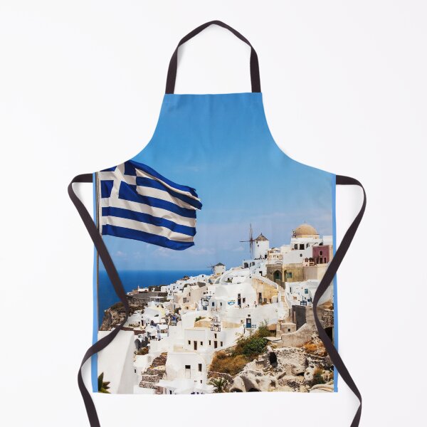 Item preview, Oia Village Santorini And Greek Flag designed and sold by Paul Thompson Photography.