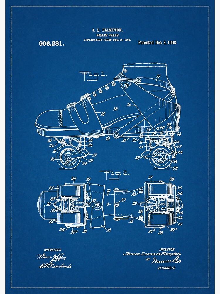 1908 Roller Skate Patent Art Blueprint Postcard for Sale by Michael Kessel