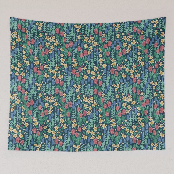 Item preview, Garden Flowers on dark blue designed and sold by AmberMaeJacobs.