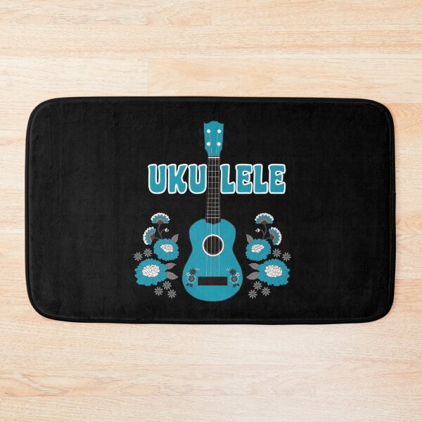 Item preview, Ukulele with flowers in turquoise - black background with text designed and sold by piesdesignart.