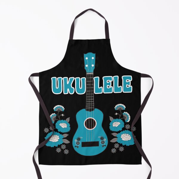 Item preview, Ukulele with flowers in turquoise - black background with text designed and sold by piesdesignart.