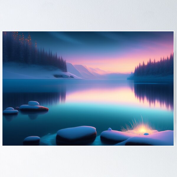 Item preview, Sparkling lake with northern lights | Beautiful Landscapes | Orinal Digital Art designed and sold by ArtworkbyEmmy.