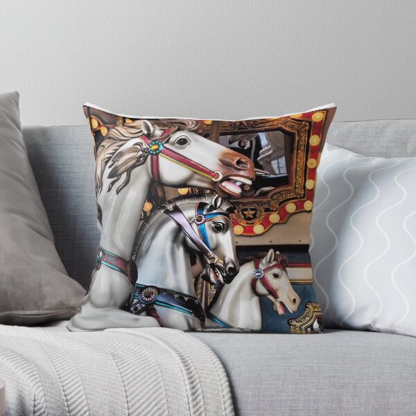 Vintage Horse Carousel Merry-Go-Round Carnival Ride Throw Pillow