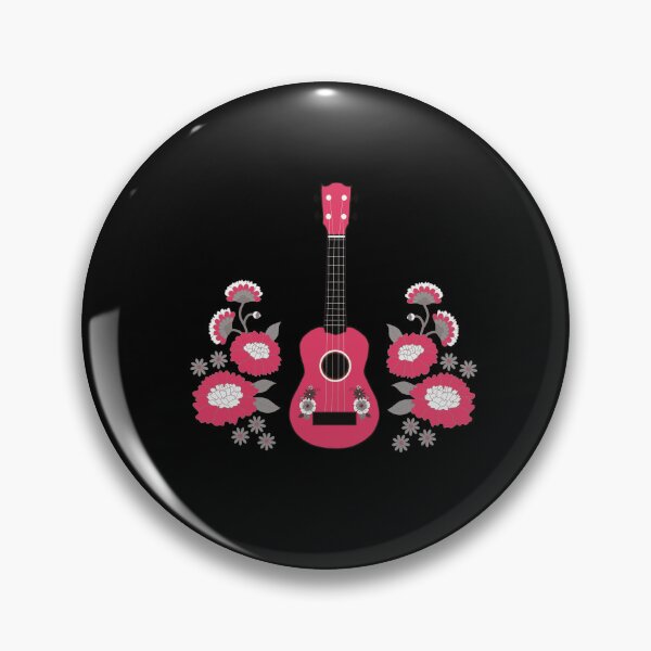 Item preview, Ukulele with flowers in pink - black background designed and sold by piesdesignart.