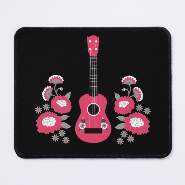 Item preview, Ukulele with flowers in pink - black background designed and sold by piesdesignart.
